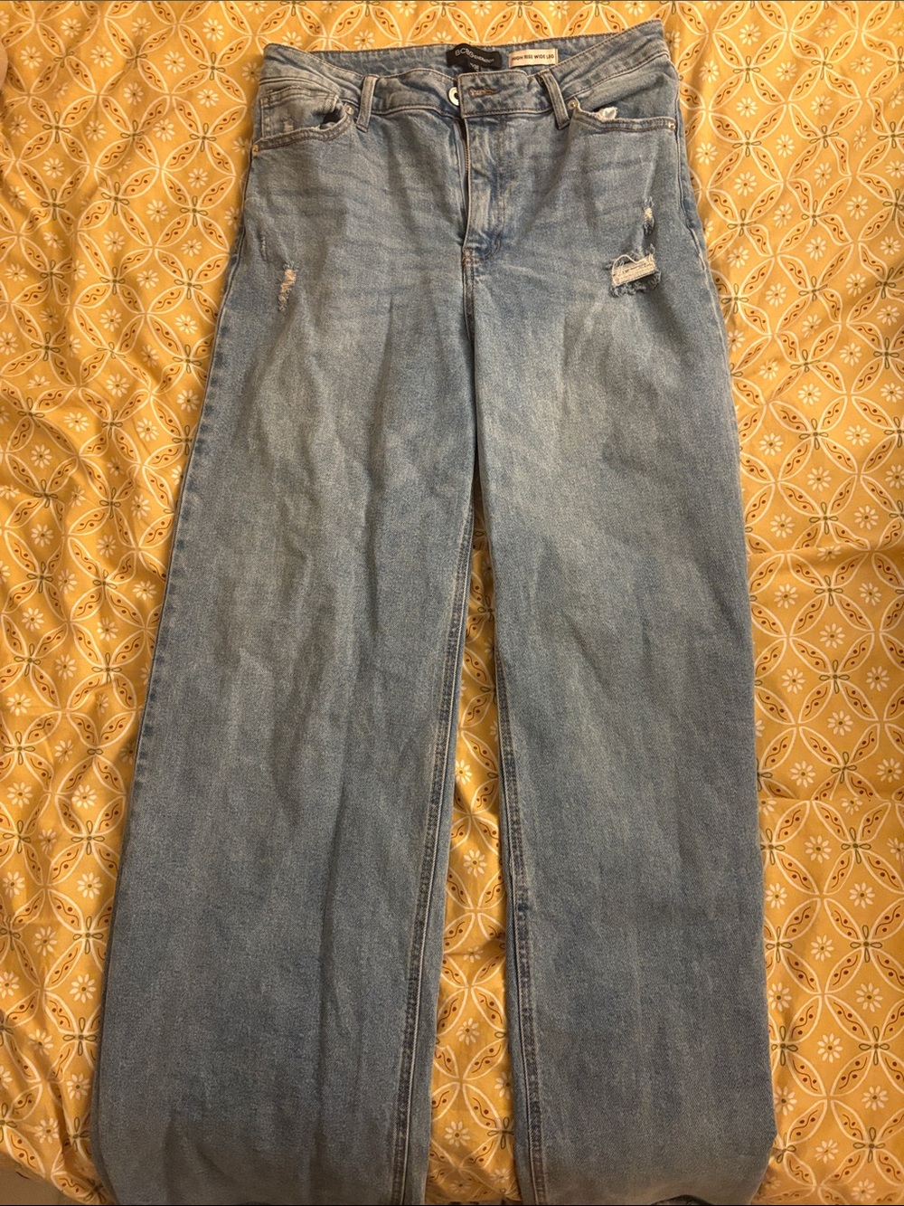 BCBGeneration Light Blue Wide-Leg Distressed Jeans